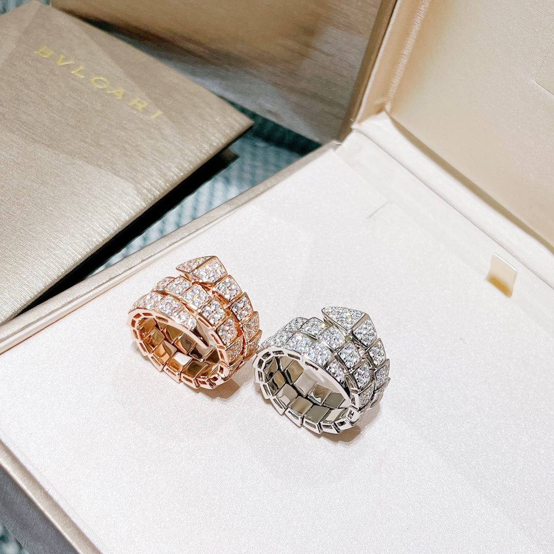 Bvlgari Serpenti Viper Full Pave Moissanite Ring - 18K White Gold