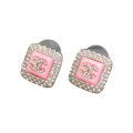 Chanel Diamond Square Pink Earrings - 18K Yellow Gold