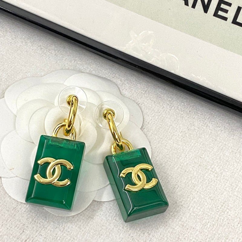 Chanel Green Perfume Bottle Earrings - 18K Yellow Gold