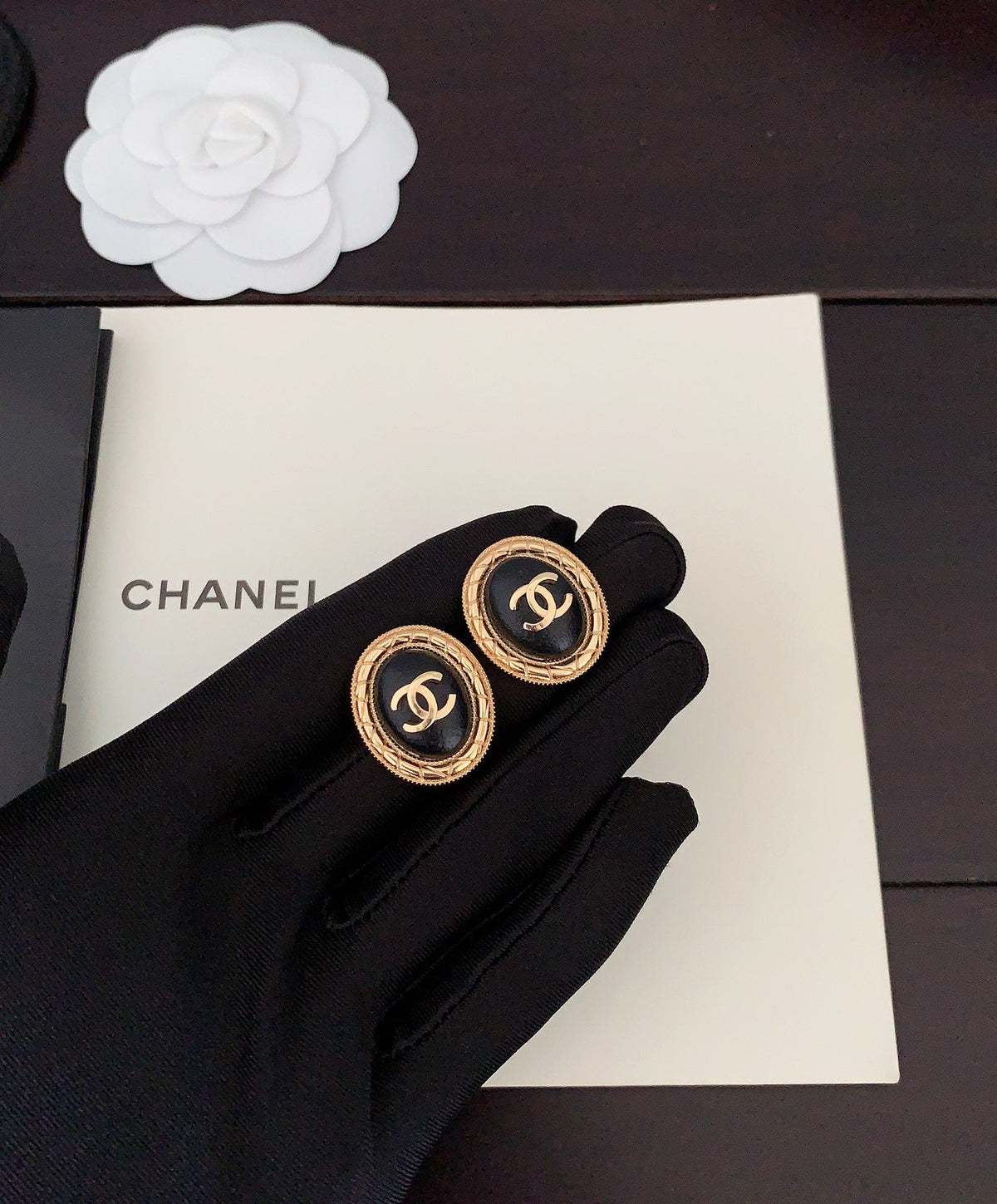 Chanel Oval Leather Earrings - 18K Yellow Gold