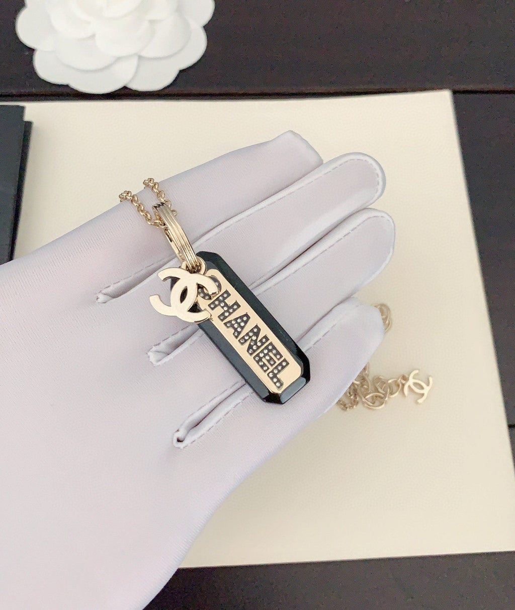 Chanel Black Plate Chain Necklace