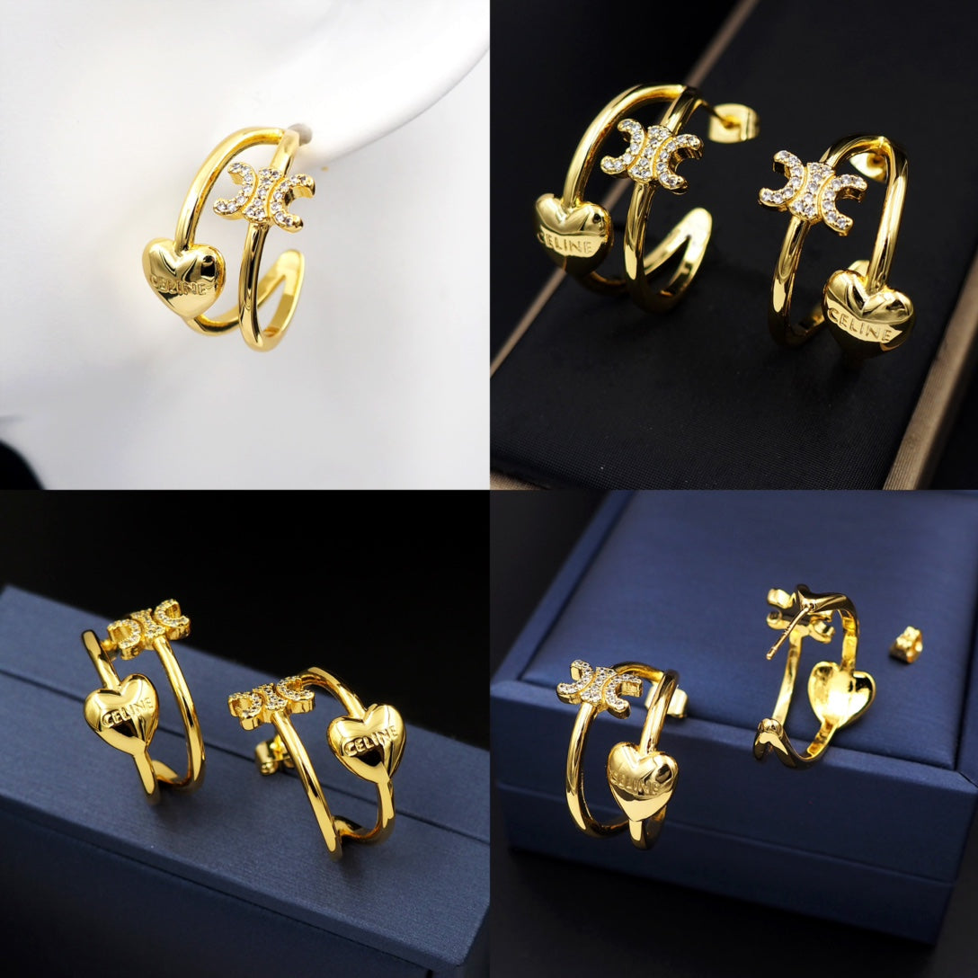 Celine Triomphe Heart Earrings - 18K Yellow Gold
