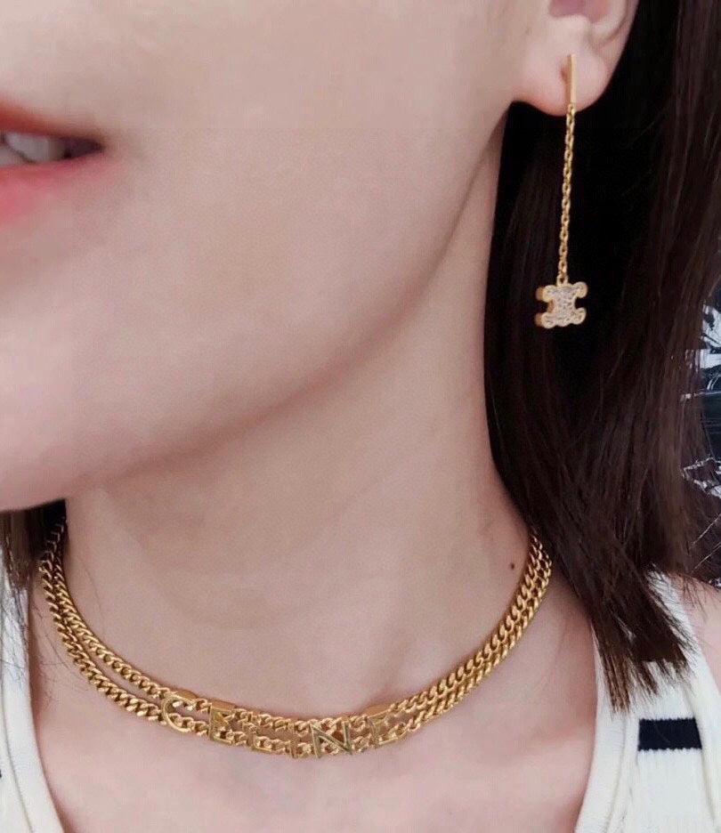 Celine Triomphe Script Choker Necklace