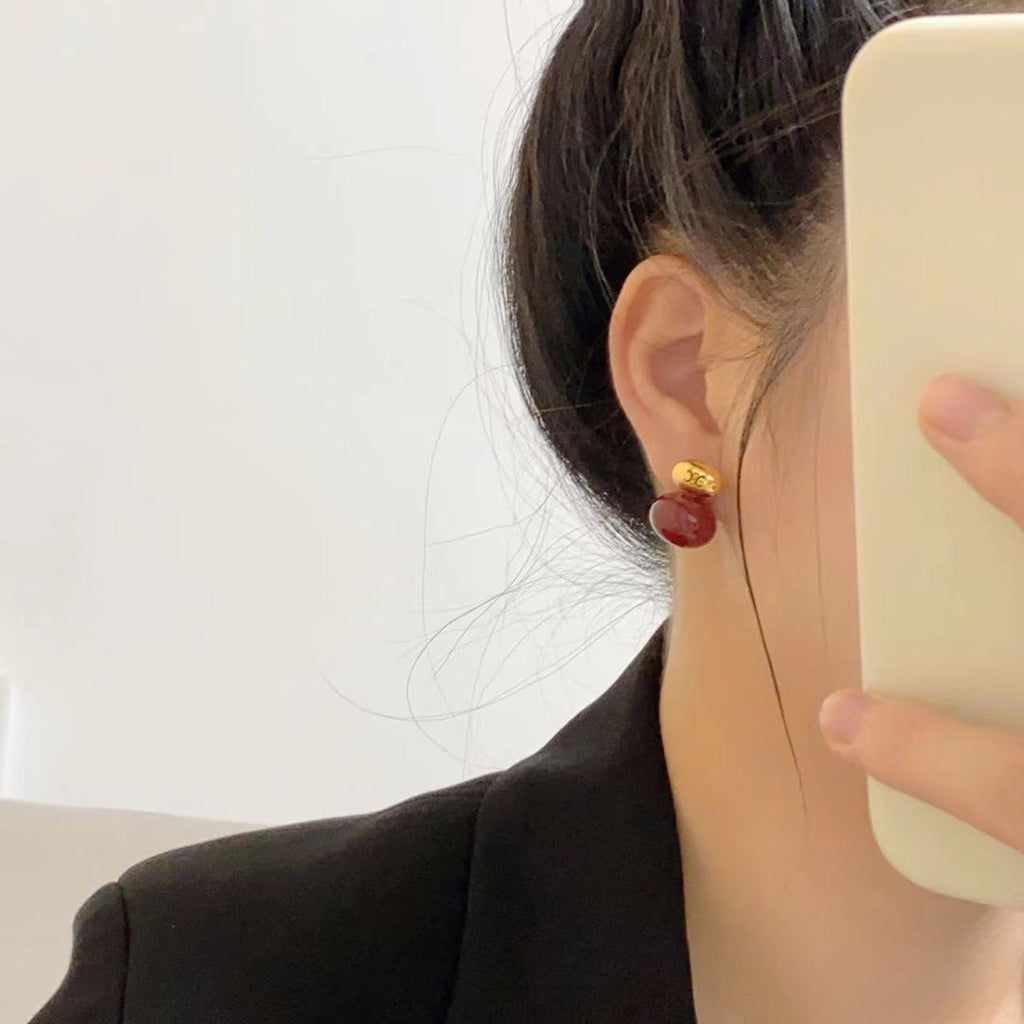 Celine Triomphe Red Earrings - 18K Yellow Gold