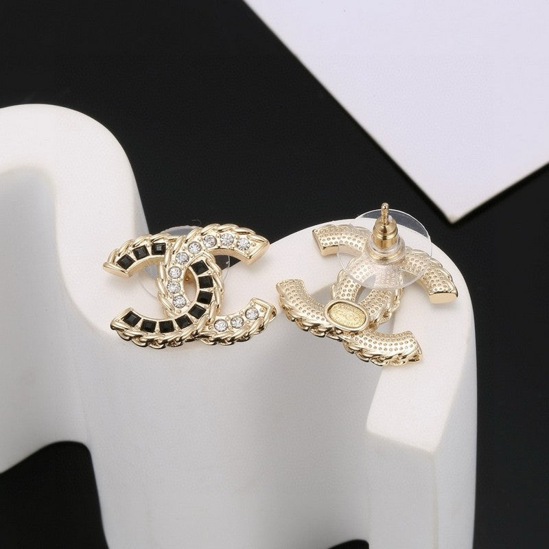 Chanel Crystal Leather Earrings - 18K Yellow Gold