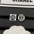 Chanel Black & White Square Earrings - 18K Yellow Gold