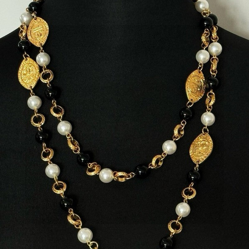 Chanel Long Black & White Pearl Necklace