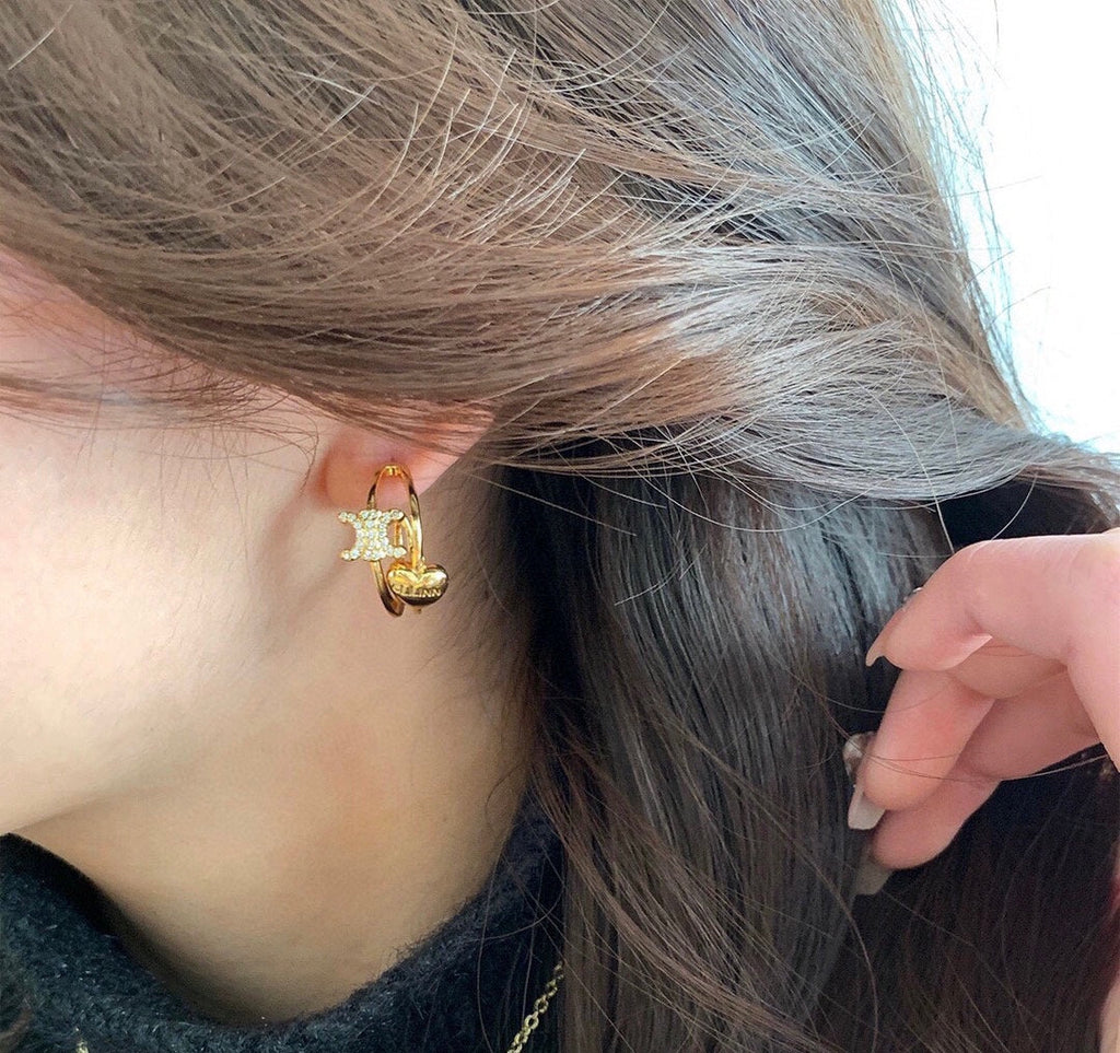 Celine Triomphe Heart Earrings - 18K Yellow Gold
