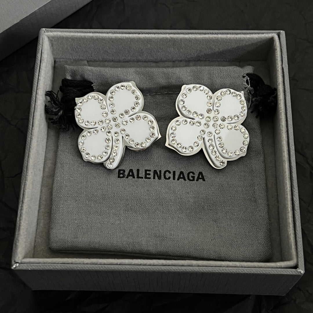 Balenciaga Flower Earrings - 18K White Gold