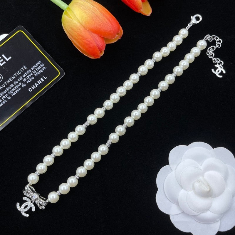 Chanel Bow Tie Pearl Necklace