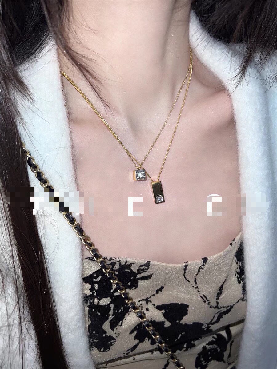 Celine Triomphe Sentimental Double Square Diamond Necklace