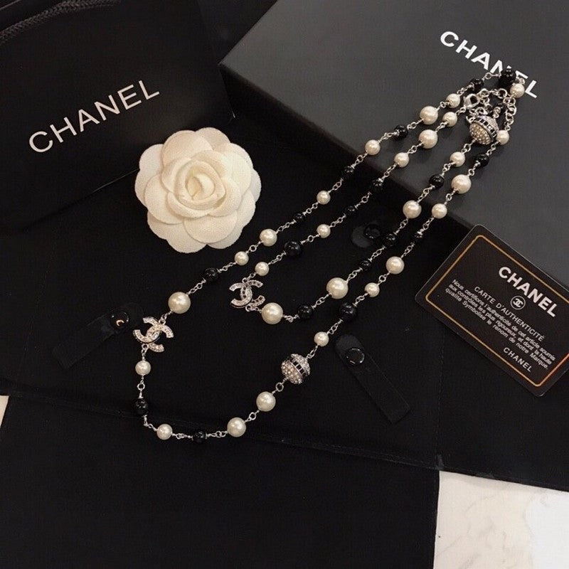 Chanel Long Black Pearl Necklace