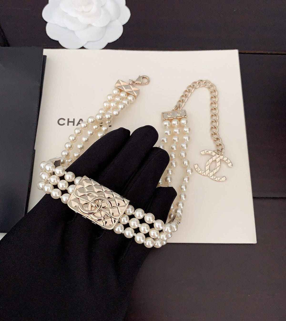 Chanel Bag Pearls Chain Necklace