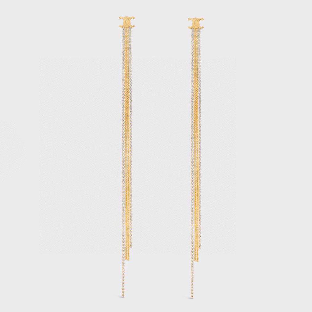 Celine Triomphe Diamonds Long Earrings - 18K Yellow Gold