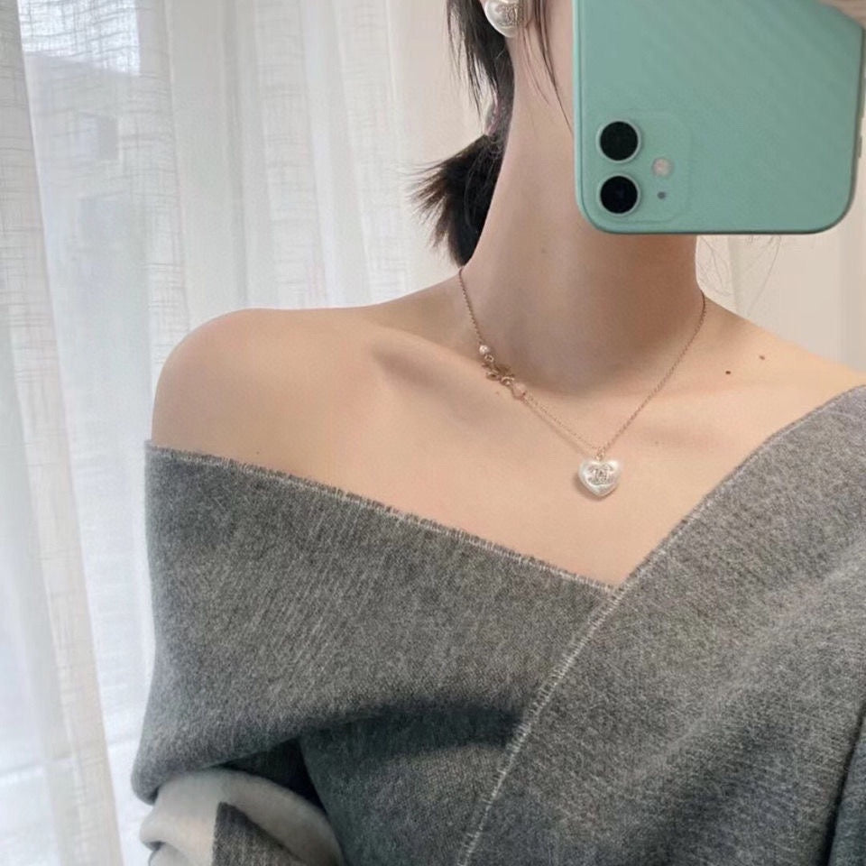Chanel Pearl Heart Pink Necklace