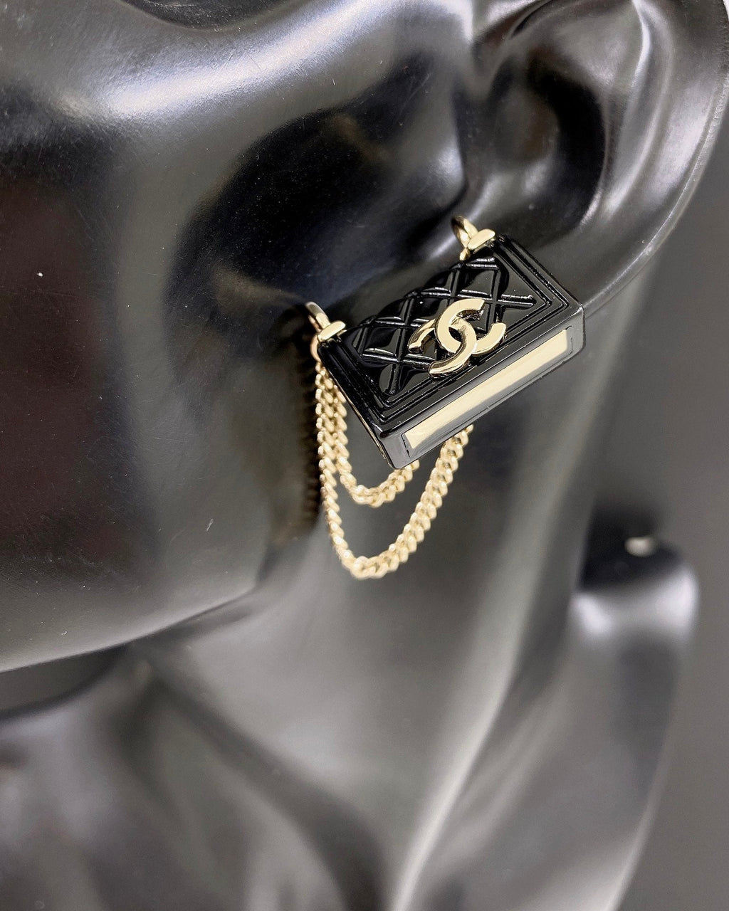 Chanel Black Bag Pendant Earrings - 18K Yellow Gold