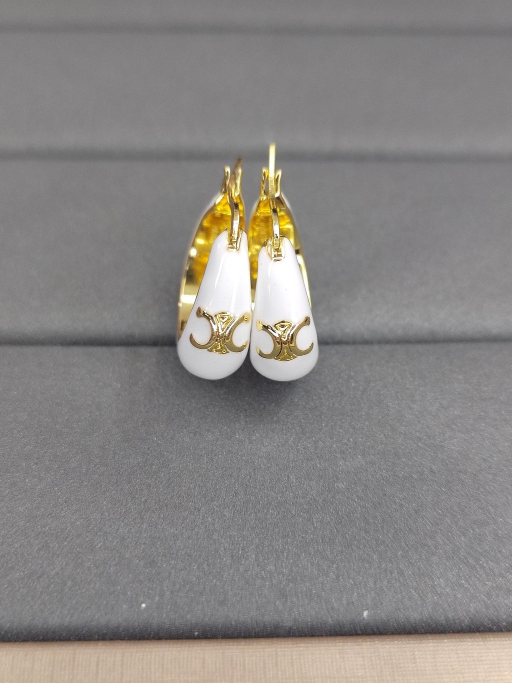 Celine White Pearl Earrings - 18K Yellow Gold