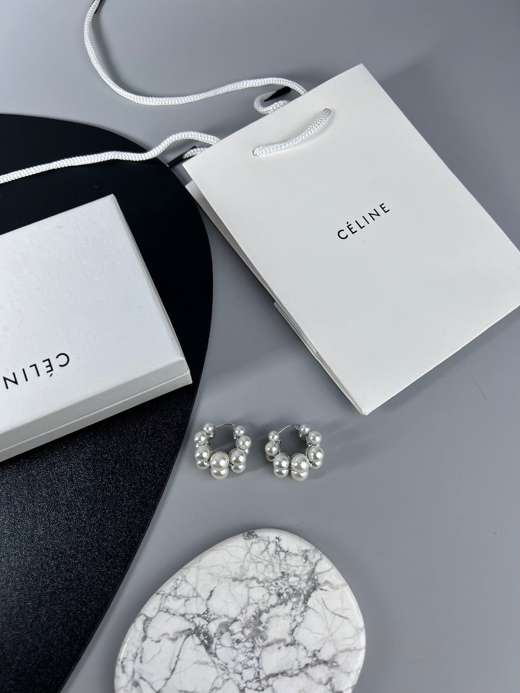 Celine Triomphe Two-Rows Pearl Earrings - 18K Gold