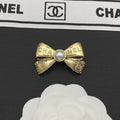 Chanel Bow Tie Pearl Gold Brooch