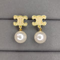 Celine Triomphe Pearl Earrings - 18K Yellow Gold