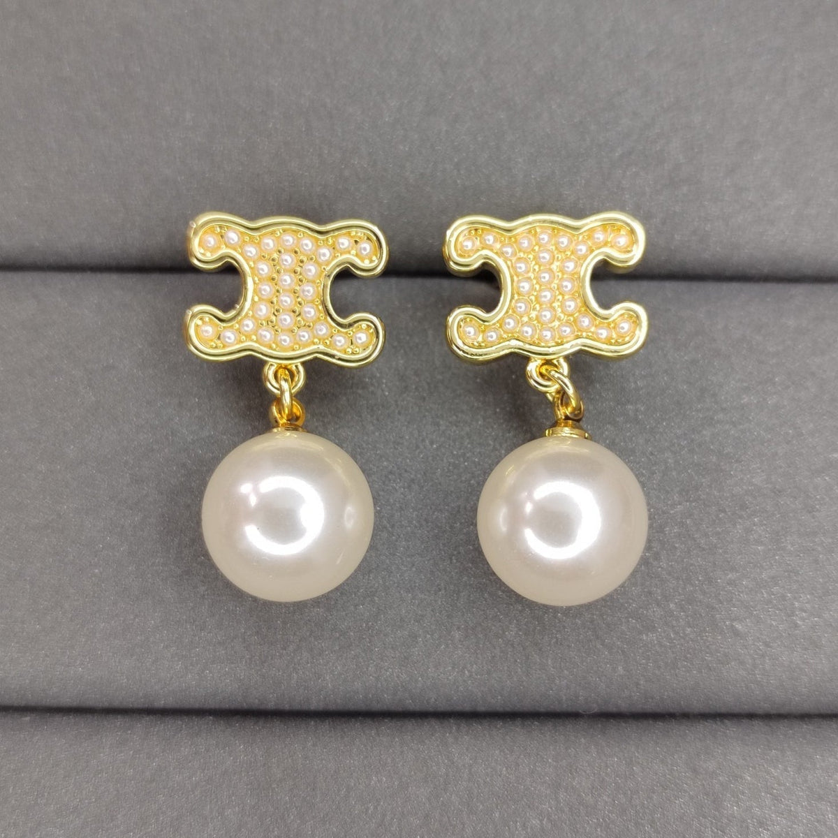 Celine Triomphe Pearl Earrings - 18K Yellow Gold