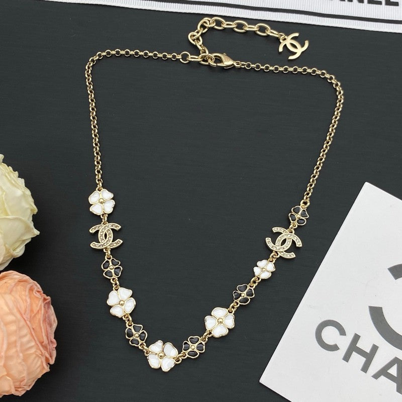 Chanel Black & White Camellia Necklace
