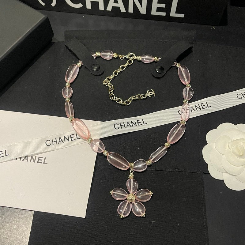 Chanel 26C Pink Crystal Flower Necklace