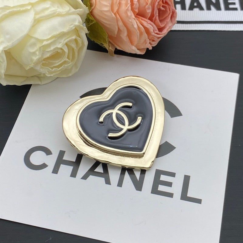 Chanel Black Heart Gold Brooch