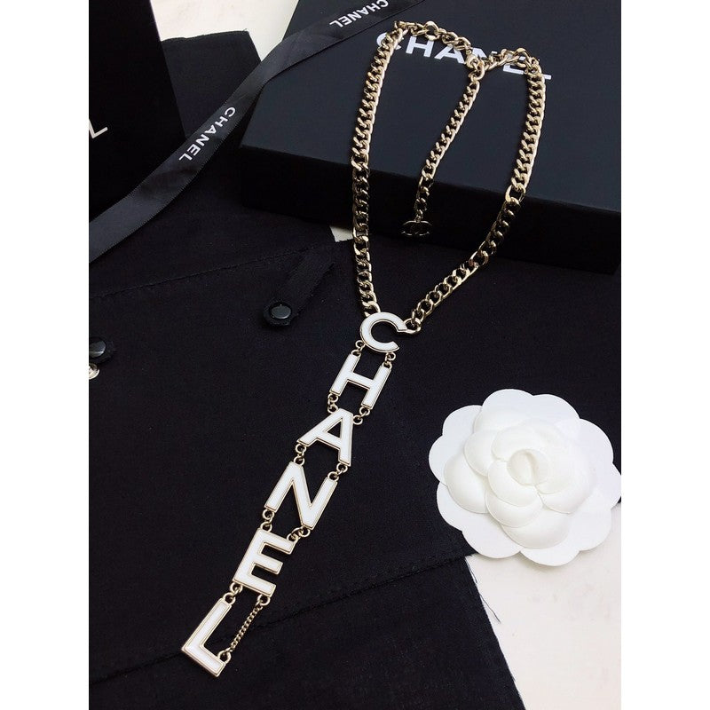 Chanel 22S Big White Logo Necklace