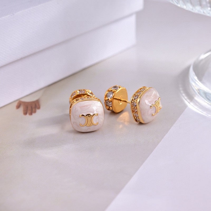 Celine Color Square Earrings - 18K Yellow Gold