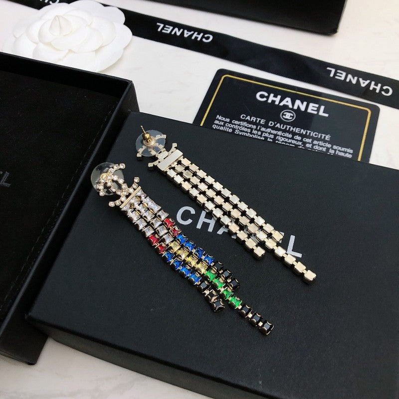 Chanel Long Tassel Color Crystal Earrings - 18K Yellow Gold