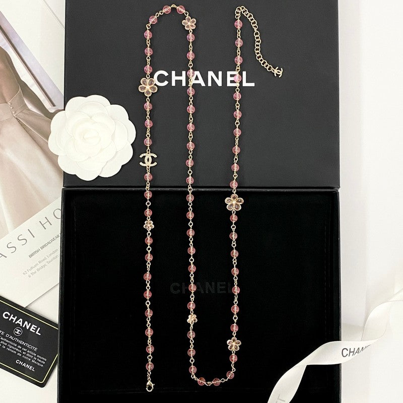 Chanel 26C Pink Crystal Long Necklace