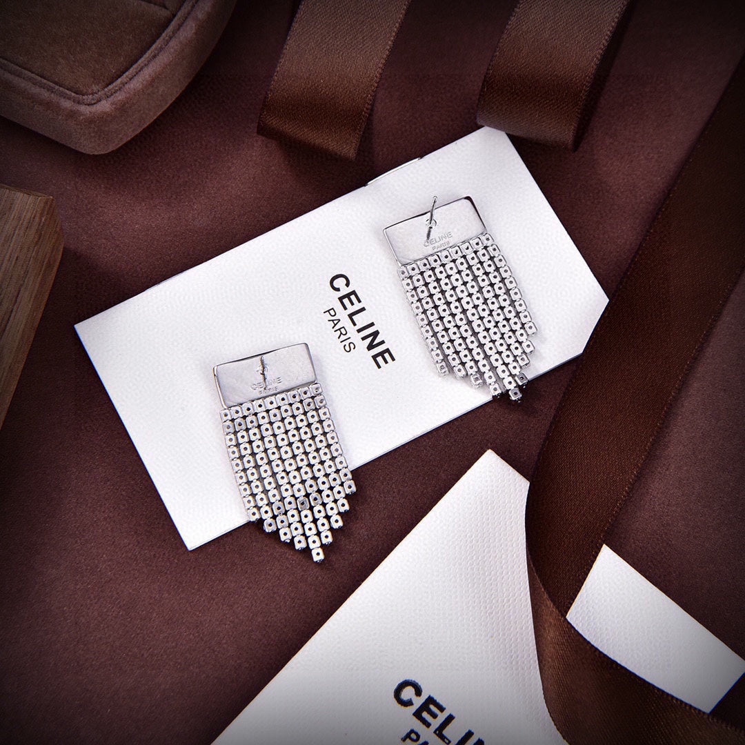 Celine Triomphe Diamonds Tassel Earrings - 18K Yellow Gold