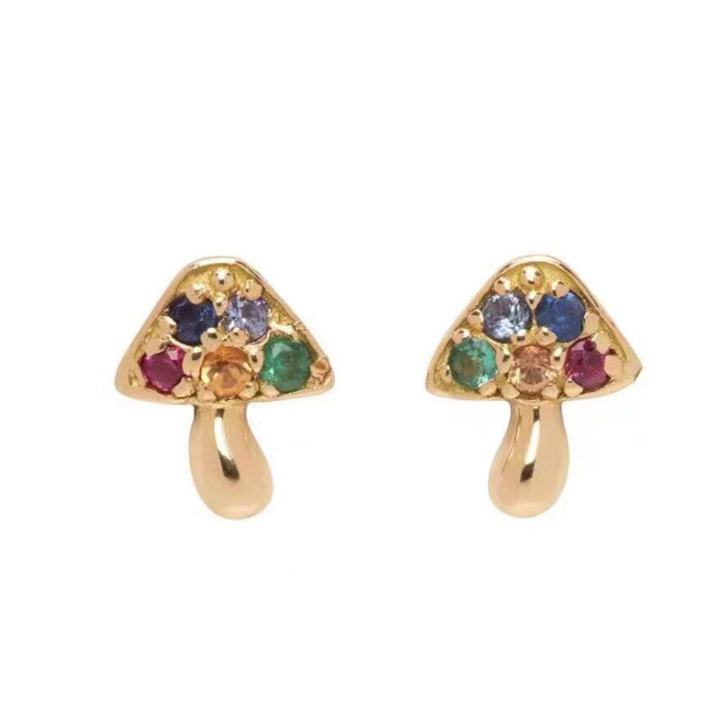 Celine Colorful Mushroom Earrings - 18K Yellow Gold
