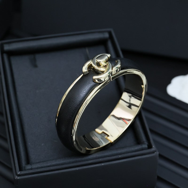 Chanel Black Leather Cuff Bracelet