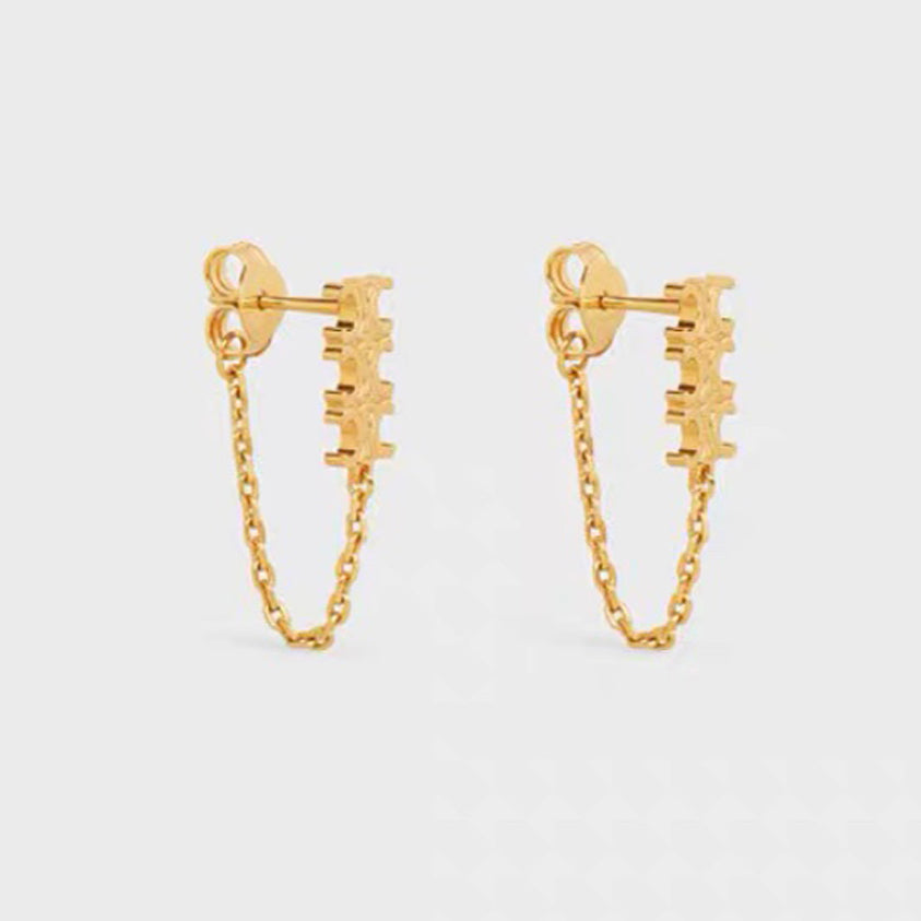 Celine Triomphe Chain Earrings - 18K Gold