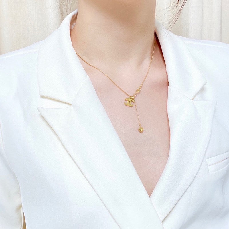 Chanel Heart Pendant Gold Necklace