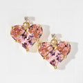 Celine Triomphe Pink Crystal Heart Earrings - 18K Yellow Gold