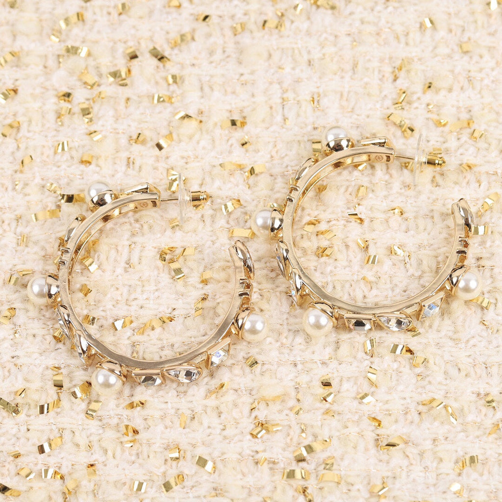 Chanel Pearl Crystal Earrings - 18K Yellow Gold