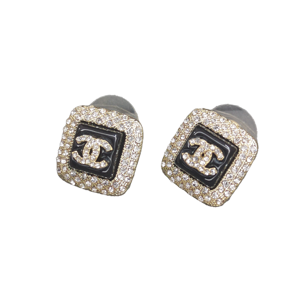 Chanel Diamond Square Black Earrings - 18K Yellow Gold