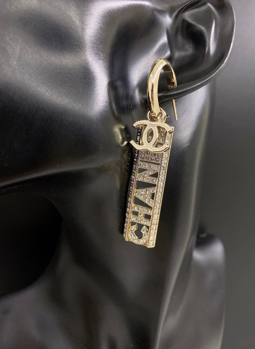 Chanel Crystals Long Letter Earrings - 18K Yellow Gold