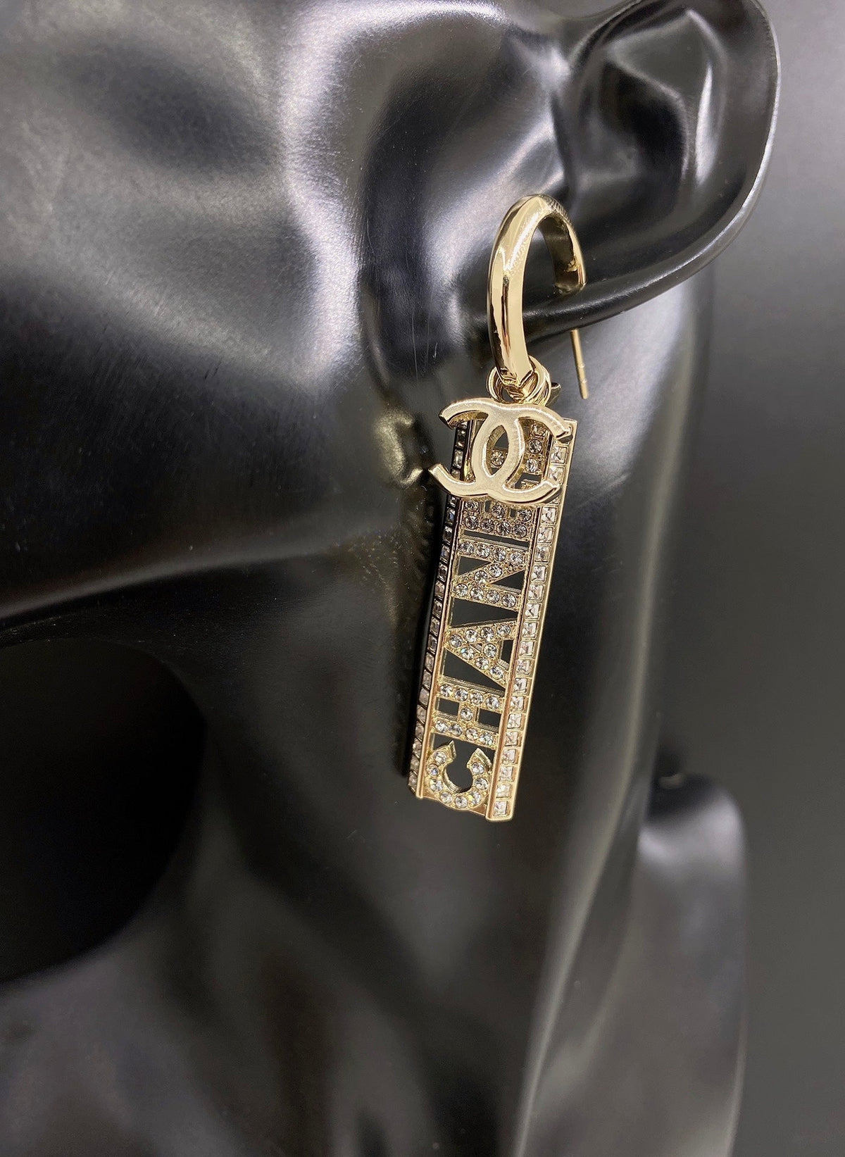 Chanel Crystals Long Letter Earrings - 18K Yellow Gold