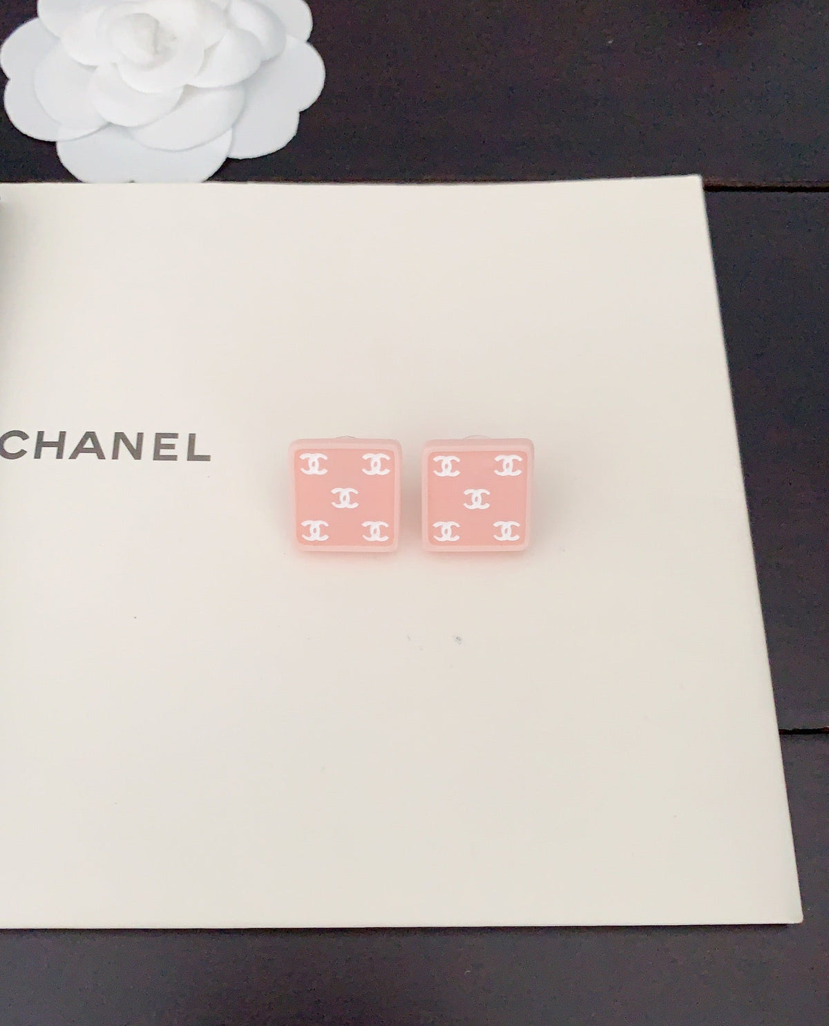 Chanel Pink Resin Earrings - 18K Yellow Gold