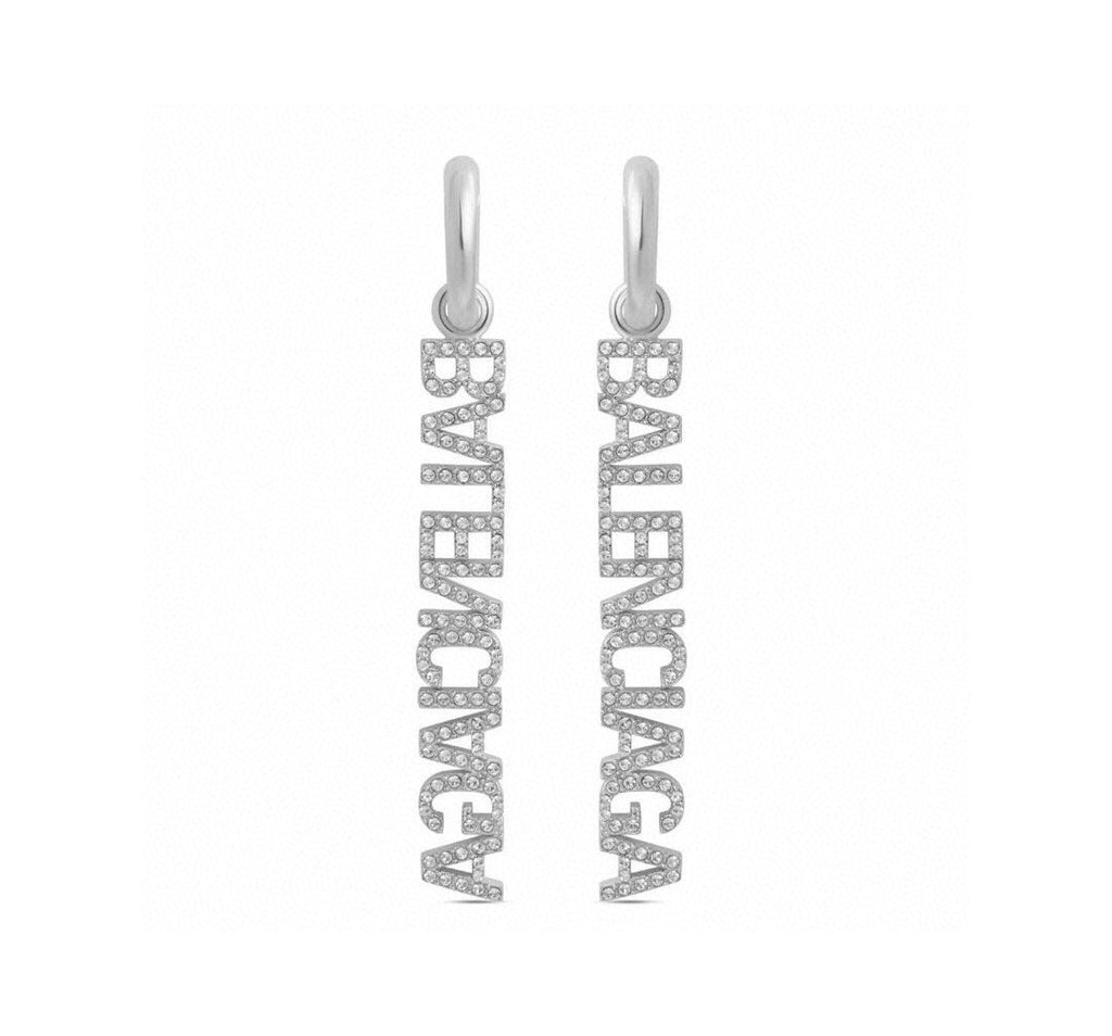 Balenciaga Typo Mirror Hoop Crystal Earrings - 18K Gold