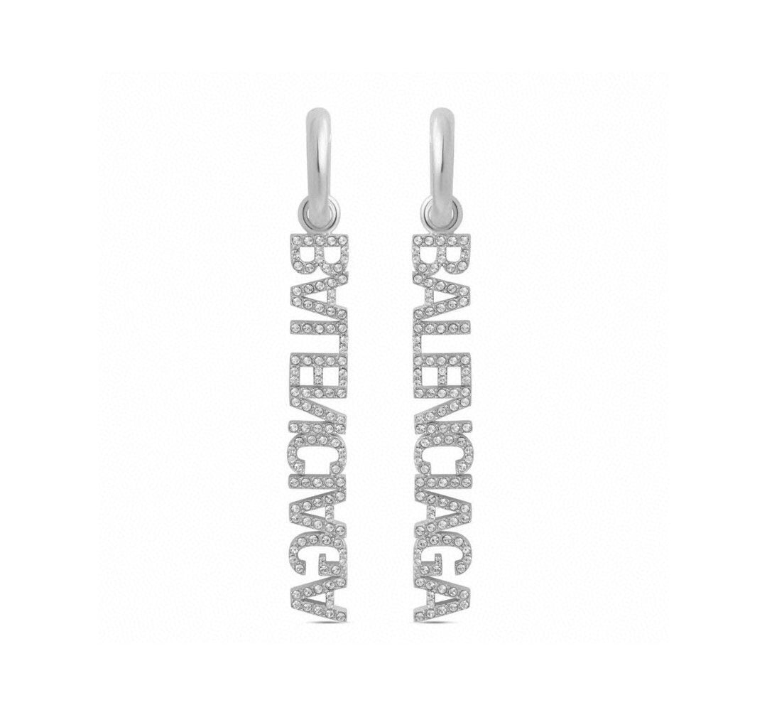 Balenciaga Typo Mirror Hoop Crystal Earrings - 18K Gold