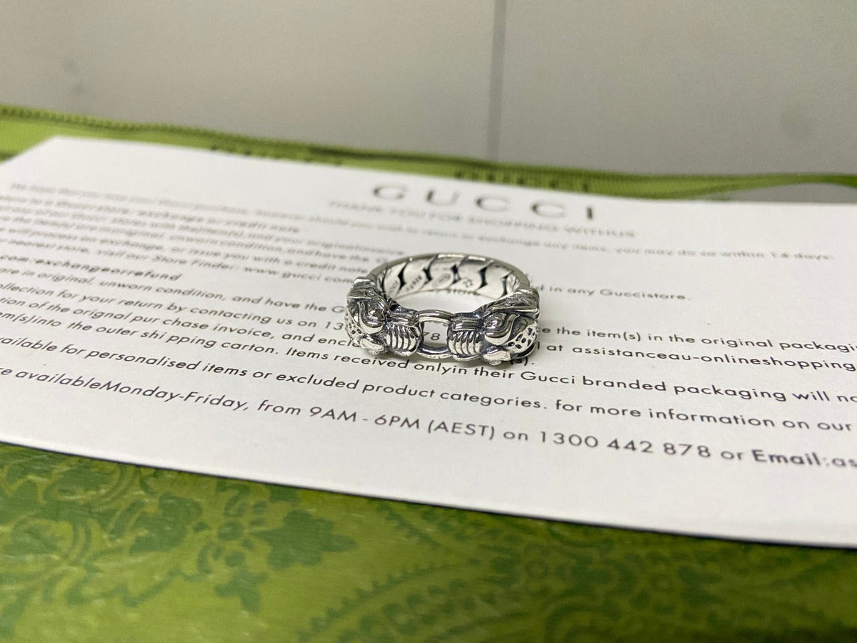 Gucci Double G Tiger Head Chain Ring