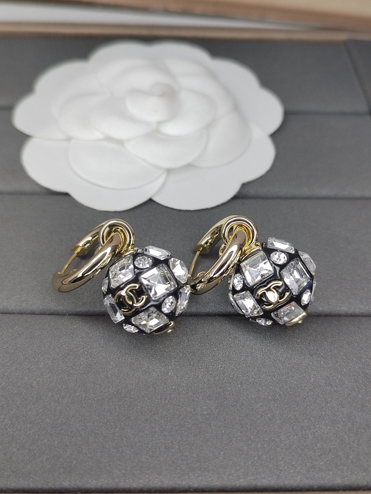 Chanel Ball Crystal Earrings - 18K Yellow Gold