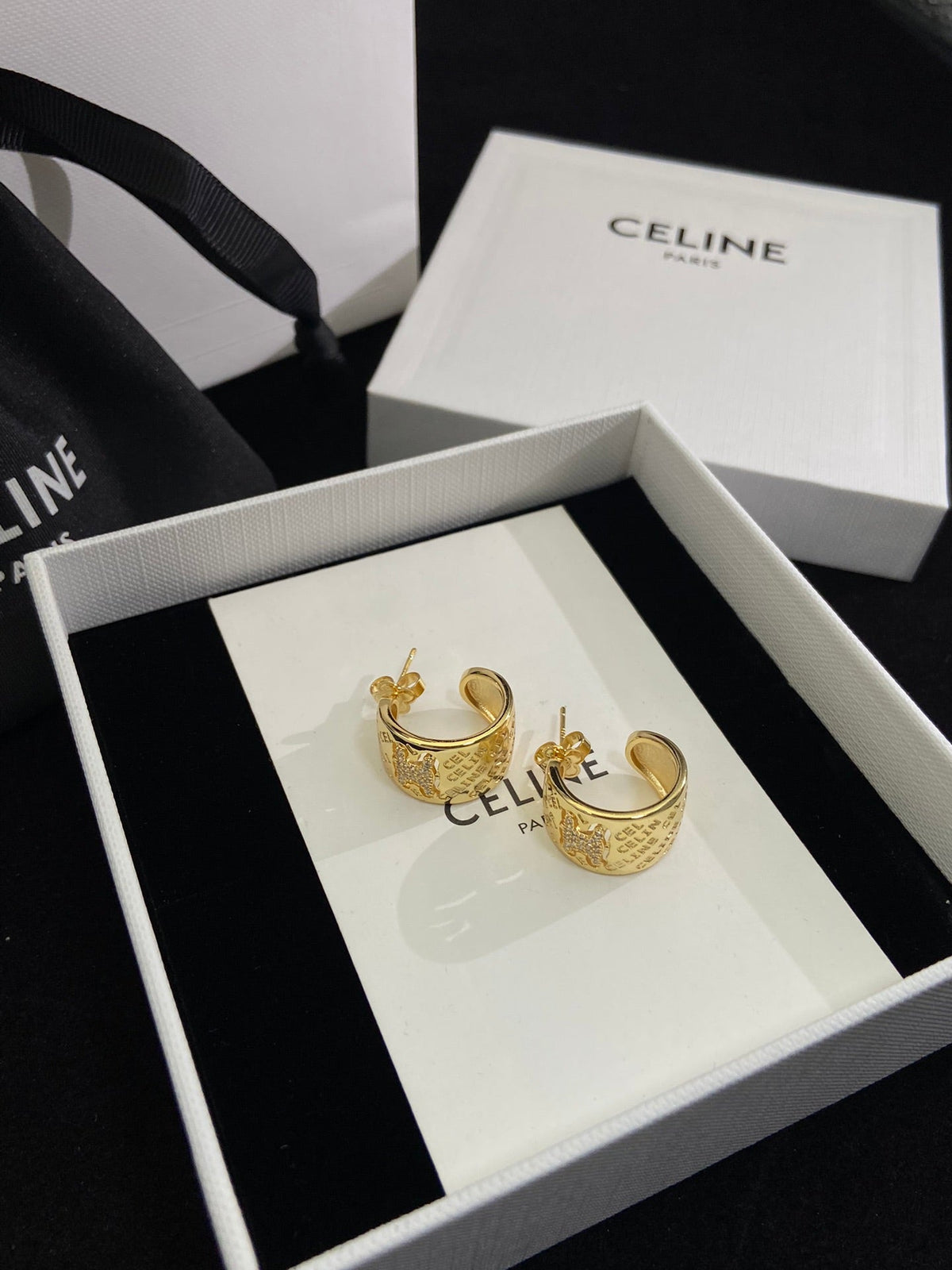 Celine Triomphe Diamond Earrings - 18K Yellow Gold