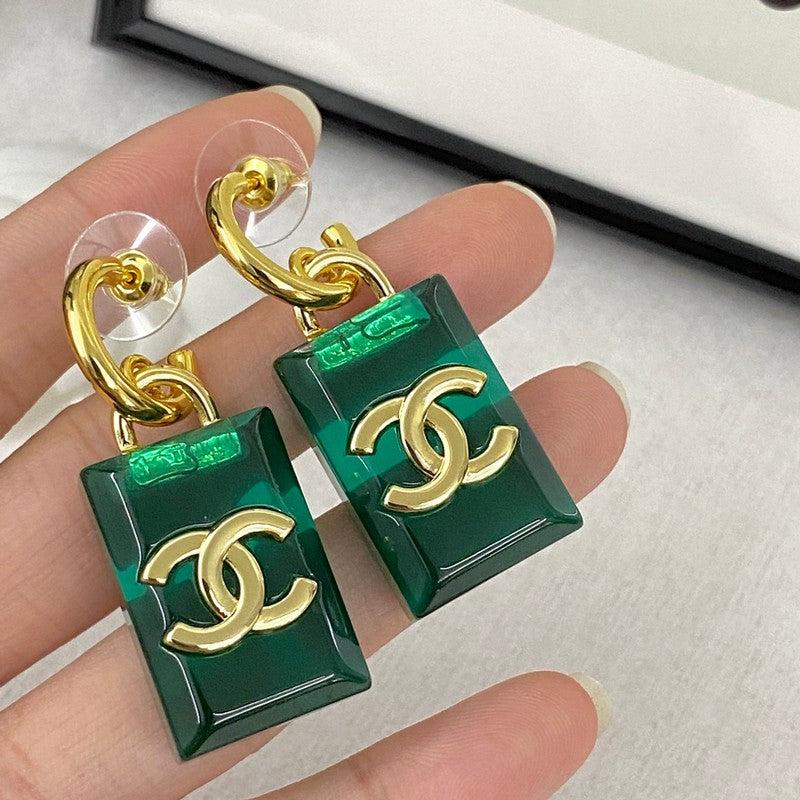 Chanel Green Perfume Bottle Earrings - 18K Yellow Gold