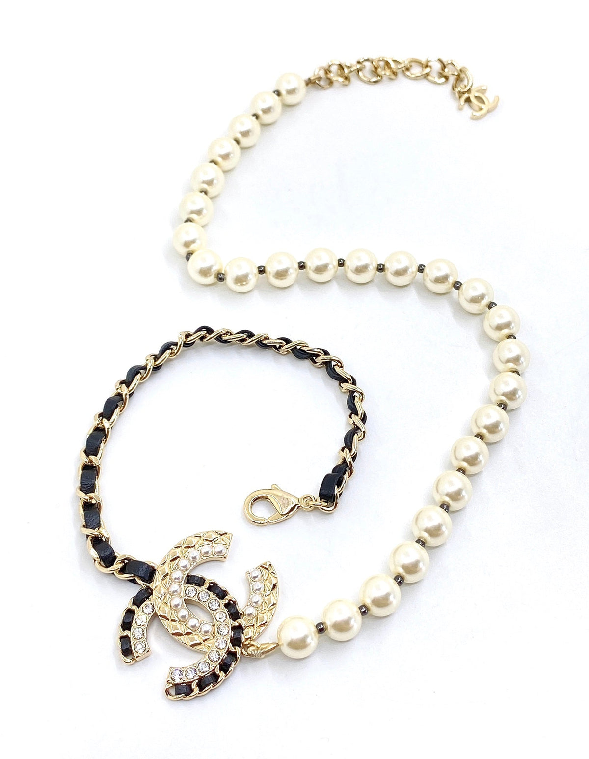 Chanel Leather Pearl Necklace